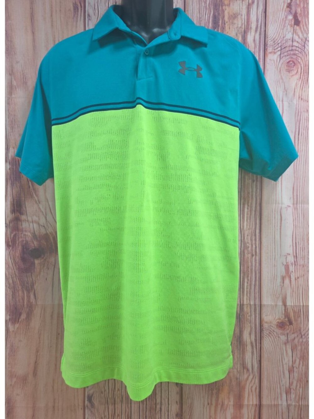 Under Armour Mens HeatGear Colorblock Polo Large Loose Fit Teal & Neon Green